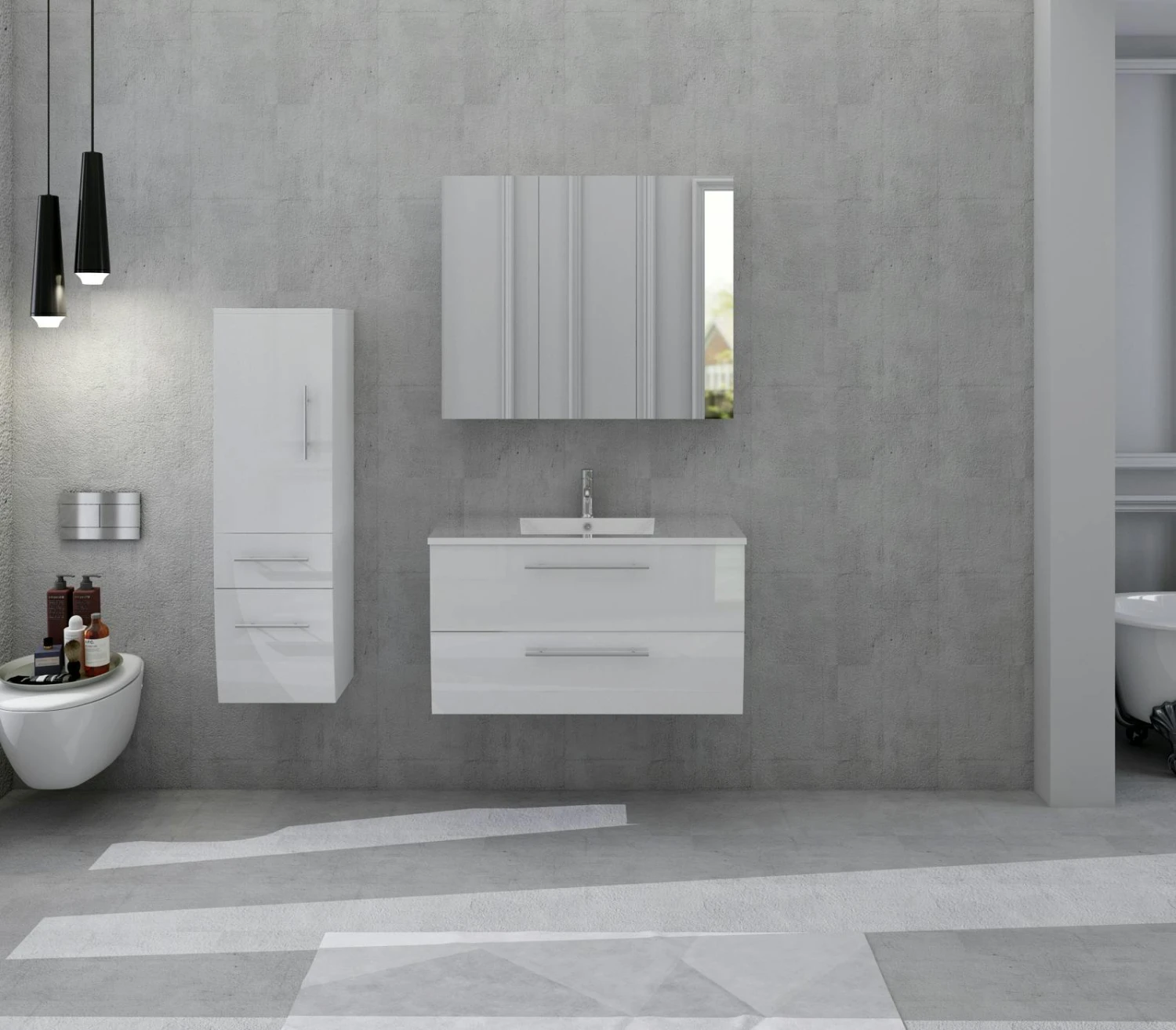 SalesFever Badezimmer Set 80 Cm | 2-tlg. | Inkl. Aufsatz-Waschschale | B 274 X T 48 X H 50 Cm | Weiß Glänzend 5 SalesFever Badezimmer Set 80 Cm | 2-tlg. | Inkl. Aufsatz-Waschschale | B 274 X T 48 X H 50 Cm | Weiß Glänzend – Bild 3