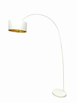 SalesFever Bogenlampe | 1-flammig | Lampenschirm Stoff | Gestell Metall | B 135 X T 38 X H 201 Cm | Weiß-Goldfarben
