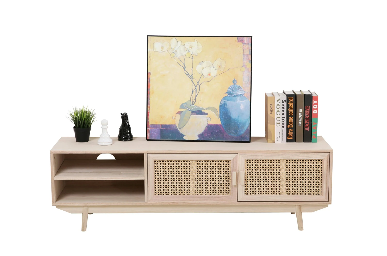 SalesFever TV-Lowboard Mit Rattan Front | 2 Türen, 2 Offene Fächer | Korpus MDF | Beine Paulownie Holz | B 150 X T 36 X H 45 Cm | Natur 8 SalesFever TV-Lowboard Mit Rattan Front | 2 Türen, 2 Offene Fächer | Korpus MDF | Beine Paulownie Holz | B 150 X T 36 X H 45 Cm | Natur – Bild 6