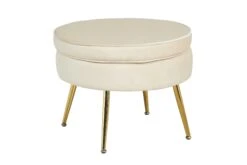 SalesFever Sitzpouf | Rund | Bezug Samt-Stoff Beige | Gestell Metall Goldfarben | B 52 X T 52 X H 41 Cm