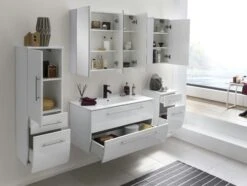 SalesFever Badezimmer Set 90 Cm | 5-tlg. In Hochglanz | Inkl. Waschtisch Mit Mineralgussbecken | B 376 X T 46,5 X H 118 Cm | Weiß -SalesFever 0946956e af62 48ee 84da e50a5b8002bc