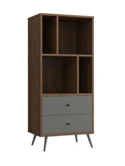 SalesFever Bücherregal Mit 4 Offenen Fächern Und 2 Schubladen | MDF | Füße Metall | B 60 X T 39,6 X H 138 Cm | Grau-walnuss -SalesFever 0a772957 f8d3 4850 8894 3e2a8a284302