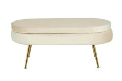 SalesFever Sitzpouf | Oval | Bezug Samt-Stoff Beige | Gestell Metall Goldfarben | B 99 X T 44 X H 40 Cm