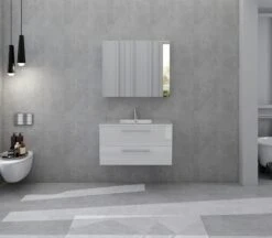 SalesFever Badezimmer Set 90 Cm | 5-tlg. In Hochglanz | Inkl. Waschtisch Mit Mineralgussbecken | B 376 X T 46,5 X H 118 Cm | Weiß -SalesFever 1005884d 0eaa 4477 9538 e8e1279f4de7 1