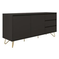 SalesFever Sideboard Aus MDF | 2 Türen Und 3 Schubladen | Beine Metall Mit Messinglegierung | B 150 X T 40 X H 70 Cm | Grau