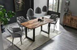 SalesFever Armlehnstuhl | Bezug In Samt-Optik | Gestell Metall Höhenverstellbar | Knopfheftung | B 61 X T 45 X H 85 Cm | Grau – Schwarz