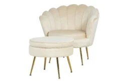 SalesFever Sitzpouf | Rund | Bezug Samt-Stoff Beige | Gestell Metall Goldfarben | B 52 X T 52 X H 41 Cm -SalesFever 2576f46a 97bd 4ddf 8d4c 367c7f4cd003