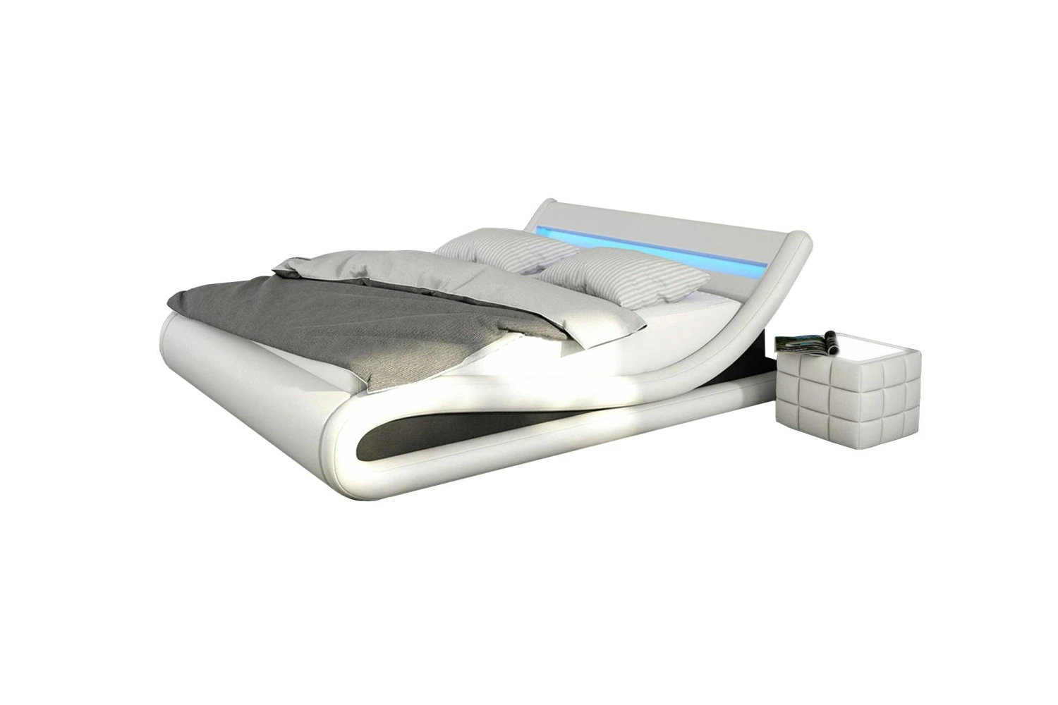 SalesFever Polsterbett 140 X 200 Cm | LED-Beleuchtung | Bezug Kunstleder | B 152 X T 251 X H 79 Cm | Weiß-schwarz 5 SalesFever Polsterbett 140 X 200 Cm | LED-Beleuchtung | Bezug Kunstleder | B 152 X T 251 X H 79 Cm | Weiß-schwarz – Bild 3