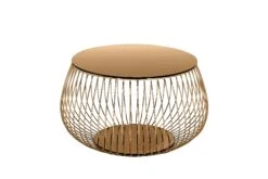 SalesFever Couchtisch 60 Cm Rund | Tischplatte Glas Verspiegelt | Gestell Metall | B 72 X T 72 X H 42 Cm | Rosegold-goldfarben