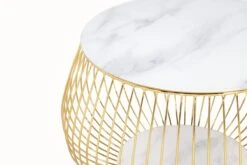 SalesFever Couchtisch 60 Cm Rund | Kristallglasplatte Mit Marmordruck | Gestell Metall | B 72 X T 72 X H 42 Cm | Weiß-goldfarben -SalesFever 2b69602f fdc4 4dc7 95c6 ed01005f38da