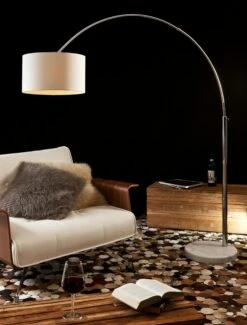 SalesFever Bogenlampe 210 Cm | Ø Lampenschirm 35 Cm | Echter Marmorfuß | B 180 X T 38 X H 210 Cm | Weiß