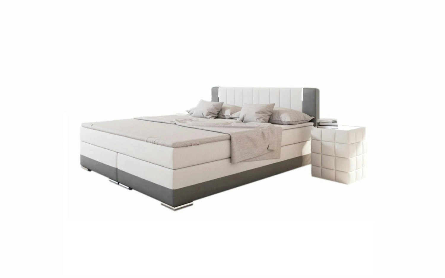 SalesFever Boxspringbett 200 X 200 Cm | LED-Beleuchtung | Bonellfederkern Matratze | 5 Cm Topper | Bezug Kunstleder | Weiß-grau 8 SalesFever Boxspringbett 200 X 200 Cm | LED-Beleuchtung | Bonellfederkern Matratze | 5 Cm Topper | Bezug Kunstleder | Weiß-grau – Bild 6