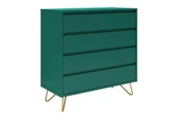 SalesFever Kommode Breit | 4 Schubladen Ausziehbar | Beine Metall Mit Messinglegierung | B 90 X T 40 X H 90 Cm | Grün