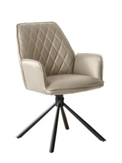SalesFever Armlehnstuhl 2er-Set | 360 Grad Drehfunktion | Bezug Microfaser In Kunstlederoptik | Gestell Metall | B59 X T63 X H89 Cm | Beige–schwarz
