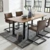 SalesFever Essgruppe 5-tlg. | 160 X 85 Cm | 1x Baumkante-Esstisch Akazie + Metall | 4x Stuhl Kunstleder + Metall | Cognac – Schwarz – Hellbraun
