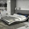 SalesFever Polsterbett 140 X 200 Cm | LED-Beleuchtung | Bezug Kunstleder | B 150 X T 247 X H 71 Cm | Schwarz-weiß