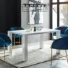 SalesFever Essgruppe 5-tlg. | 1x Tisch 180 X 90 Cm Hochglanz Weiß | 4x Armlehnstuhl Samt Blau | Gestell Metall Goldfarben -SalesFever 3bdefbdd c901 4276 ab66 2cdff4c8fce2 3