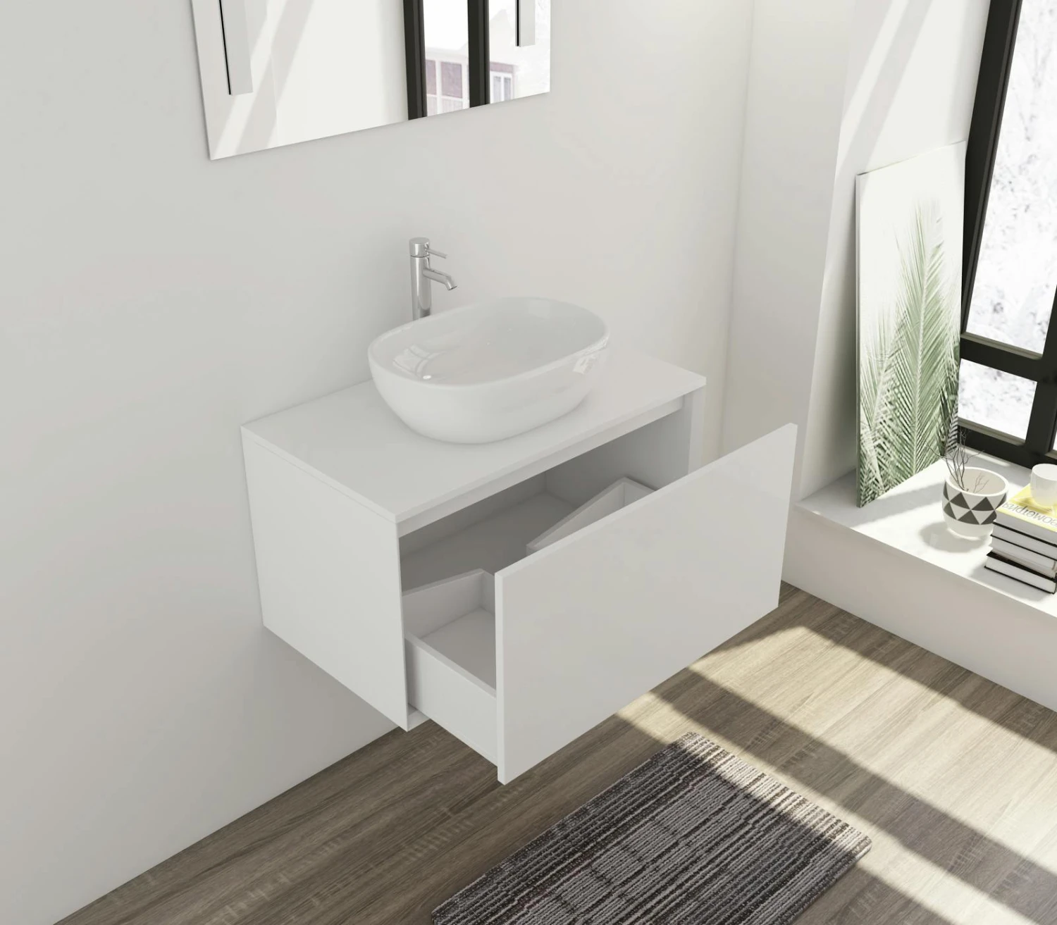 SalesFever Badezimmer Set 80 Cm | 2-tlg. | Inkl. Aufsatz-Waschschale | B 274 X T 48 X H 50 Cm | Weiß Glänzend 9 SalesFever Badezimmer Set 80 Cm | 2-tlg. | Inkl. Aufsatz-Waschschale | B 274 X T 48 X H 50 Cm | Weiß Glänzend – Bild 7