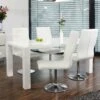 SalesFever Essgruppe 5-tlg. | 180 X 90 Cm | 1x Tisch Hochglanz | 4x Drehstuhl Kunstleder + Gestell Metall | Weiß-chrom -SalesFever 40dd50d5 b681 495f 9efd f16a47bfc4ad 2
