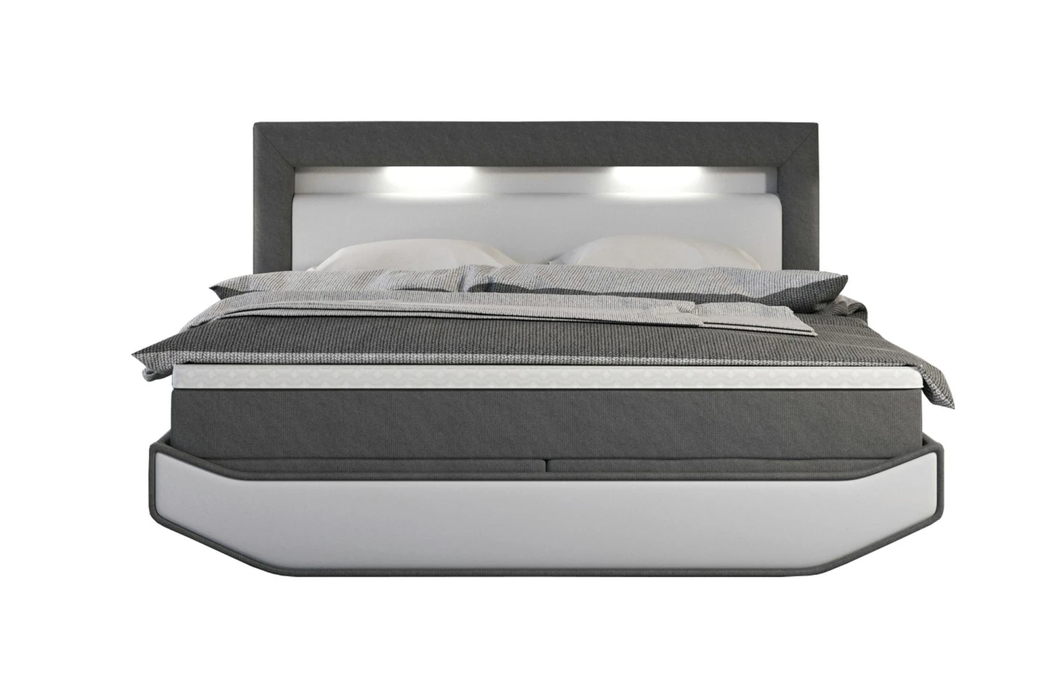 SalesFever Boxspringbett 200 X 200 Cm | LED-Beleuchtung | Bonellfederkern Matratze | 5 Cm Topper | Bezug Kunstleder |grau-weiß 7 SalesFever Boxspringbett 200 X 200 Cm | LED-Beleuchtung | Bonellfederkern Matratze | 5 Cm Topper | Bezug Kunstleder |grau-weiß – Bild 5