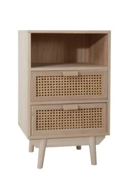 SalesFever Kommode Mit Rattan Front | 2 Schubladen Und 1 Offenes Fach | Korpus MDF | Beine Paulownie Holz | B 42 X T 36 X H 68 Cm | Natur