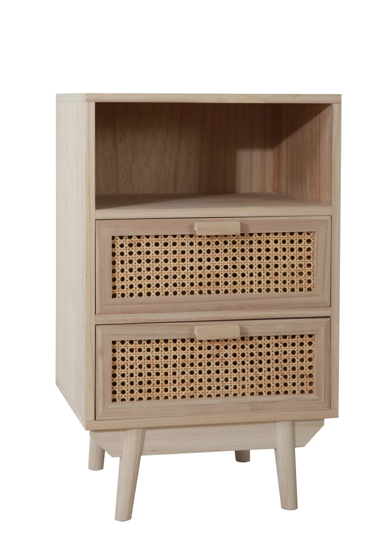 SalesFever Nacht-Kommode Mit Rattan Front | 2 Schubladen | Korpus MDF | Beine Paulownie Holz | B 42 X T 36 X H 50 Cm | Natur 4 SalesFever Nacht-Kommode Mit Rattan Front | 2 Schubladen | Korpus MDF | Beine Paulownie Holz | B 42 X T 36 X H 50 Cm | Natur – Bild 2