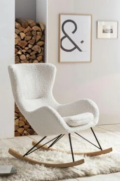 SalesFever Schaukelstuhl | Bezug Teddyfell | Kufen Massiv-Holz | Gestell Metall Schwarz | B 75 X T 102 X H 106 Cm | Weiß -SalesFever 479496a8 f35e 4a9b 9c45 cbd622d11f9e