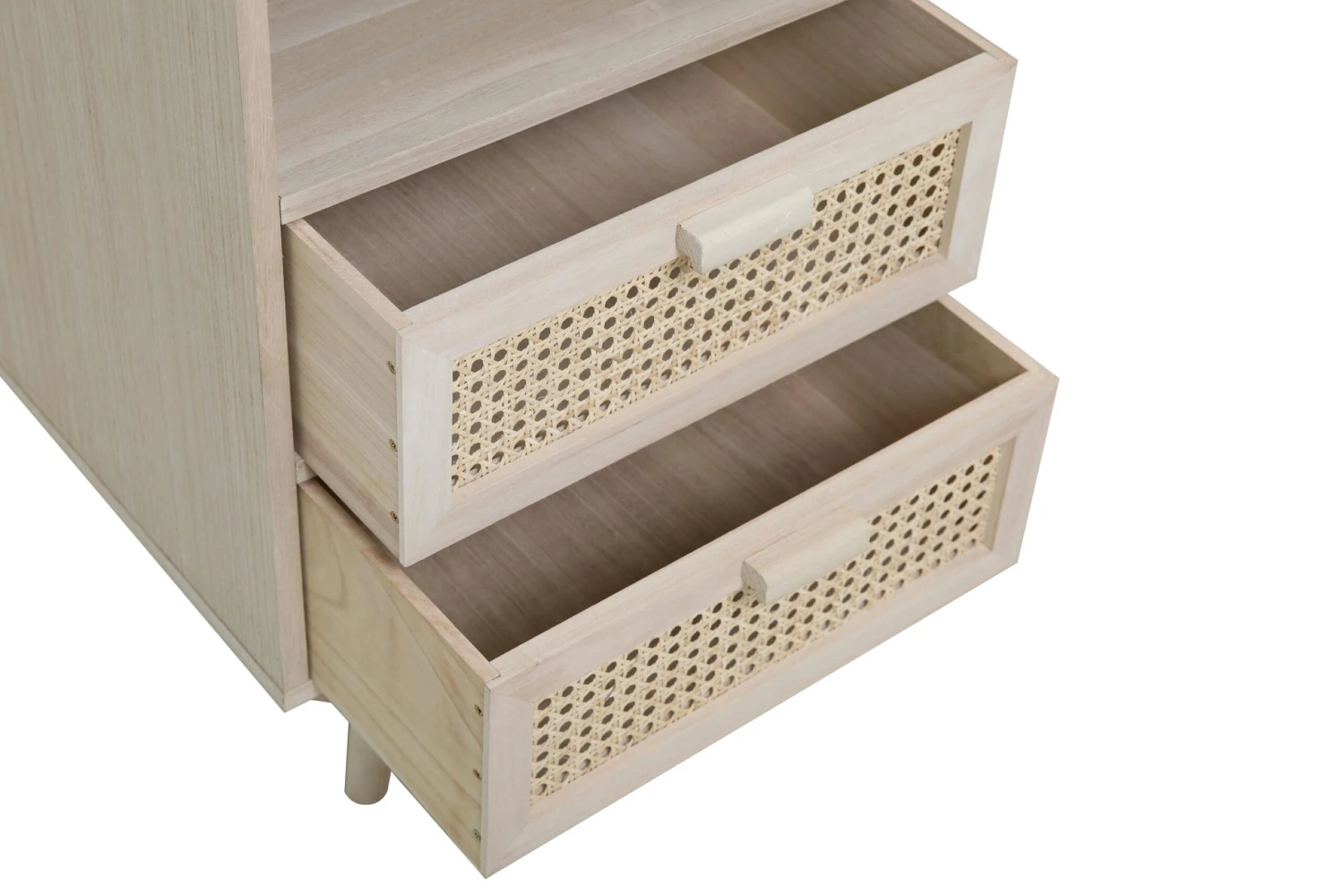 SalesFever Kommode Mit Rattan Front | 2 Schubladen Und 1 Offenes Fach | Korpus MDF | Beine Paulownie Holz | B 42 X T 36 X H 68 Cm | Natur 8 SalesFever Kommode Mit Rattan Front | 2 Schubladen Und 1 Offenes Fach | Korpus MDF | Beine Paulownie Holz | B 42 X T 36 X H 68 Cm | Natur – Bild 6