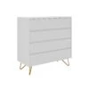 SalesFever Kommode Breit | 4 Schubladen Ausziehbar | Beine Metall Mit Messinglegierung | B 90 X T 40 X H 90 Cm | Weiß