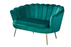 SalesFever Muschel-Sofa | Bezug Samt-Stoff | Gestell Metall Goldfarben | B 136 X T 76 X H 78 Cm | Grün