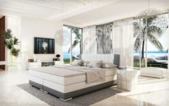 SalesFever Boxspringbett 200 X 200 Cm | LED-Beleuchtung | Bonellfederkern Matratze | 5 Cm Topper | Bezug Kunstleder | Weiß-grau 12 SalesFever Boxspringbett 200 X 200 Cm | LED-Beleuchtung | Bonellfederkern Matratze | 5 Cm Topper | Bezug Kunstleder | Weiß-grau -SalesFever 56ace1f1 b0c5 40d1 aa72 2579f690ddb1 4