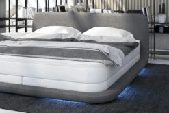SalesFever Boxspringbett 180 X 200 Cm | LED-Beleuchtung | Bezug Stoff Und Kunstleder | Bonellfederkern Matratze | 5 Cm Visco-Topper | Weiß-grau -SalesFever 5a01d6e8 0f34 4906 a9a3 7caadcc417bf