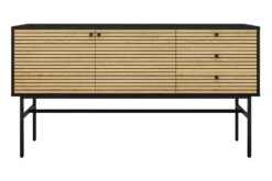 SalesFever Sideboard | 2 Türen, 3 Schubladen | MDF Eiche Echtholzfurnier | Gestell Metall | B 160 X T 40 X H 85 Cm | Schwarz-eiche -SalesFever 5b4f90bd 3507 44d7 b89e 87ba7561ad5a