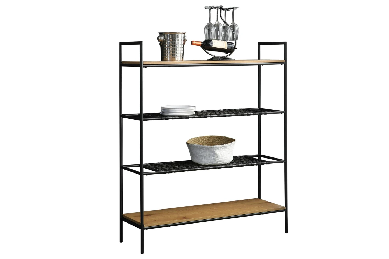 SalesFever Bücher-Regal Mit Polyrattan | 4 Ablageböden | MDF Natur | Gestell Metall | B 110 X T 34 X H 129 Cm | Natur-schwarz 9 SalesFever Bücher-Regal Mit Polyrattan | 4 Ablageböden | MDF Natur | Gestell Metall | B 110 X T 34 X H 129 Cm | Natur-schwarz – Bild 7