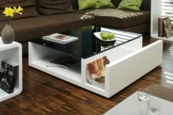 SalesFever Couchtisch Mit 3 Ablagefächern | 12 Mm Sicherheitsglas-Tischplatte | B 100 X T 100 X H 30 Cm | Weiß – Schwarz -SalesFever 5e2d02dc 62eb 46e8 952b f5a29ab86460