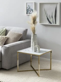 SalesFever Beistelltisch Quadratisch | Glasplatte Foliert In Marmor-Optik | Gestell Metall | B 50 X T 50 X H 42 Cm | Weiß-gold -SalesFever 6787e43e f126 4d26 aa8b 404150041541