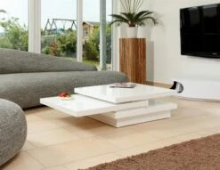 SalesFever Couchtisch Rechteckig | 360 Grad Drehbar | MDF-Holz | B 120 X T 80 X H 30 Cm | Weiß