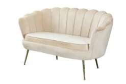 SalesFever Muschel-Sofa | Bezug Samt-Stoff | Gestell Metall Goldfarben | B 136 X T 76 X H 78 Cm | Beige