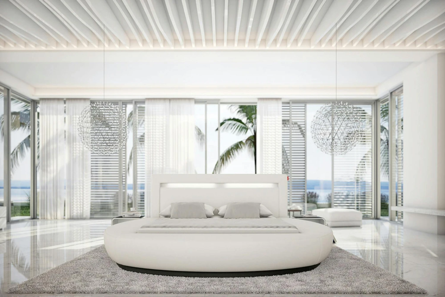 SalesFever Rundbett 180 X 200 Cm | Inklusive LED-Beleuchtung | Bezug Kunstleder | B 284 X T 250 X H 100 Cm | Weiß 8 SalesFever Rundbett 180 X 200 Cm | Inklusive LED-Beleuchtung | Bezug Kunstleder | B 284 X T 250 X H 100 Cm | Weiß – Bild 6