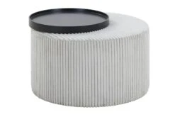 SalesFever Couchtisch 70 Cm Rund | Drehbare Tischplatte | Bezug Texturstoff | MDF-Holz | B 70 X T 70 X H 44 Cm | Hellgrau-mattschwarz