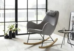 SalesFever Schaukelstuhl Mit Kopfkissen | Bezug Textil | Kufen Eiche-Holz | Gestell Metall Schwarz | B 70 X T 100 X H 99 Cm | Grau -SalesFever 6e67d93b 29cf 4513 af17 877b3faab946