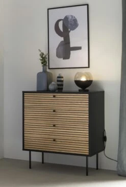 SalesFever Highboard | 4 Türen, 1 Offenes Fach | MDF Eiche Echtholzfurnier | Gestell Metall | B 100 X T 40 X H 155 Cm | Schwarz-eiche -SalesFever 6f37649e 91b6 42fe bd14 70b6f3b40d93 1