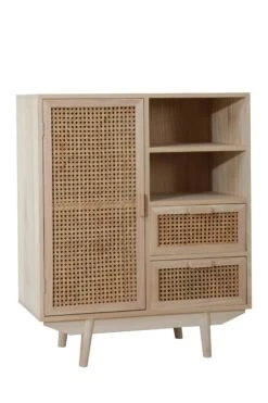 SalesFever Sideboard Mit Rattan Front | 2 Türen, 3 Offene Fächer | Korpus MDF | Beine Paulownie Holz | B 100 X T 36 X H 65 Cm | Natur -SalesFever 708ab1c8 7502 459c 86d3 b3f0fbab2539 1