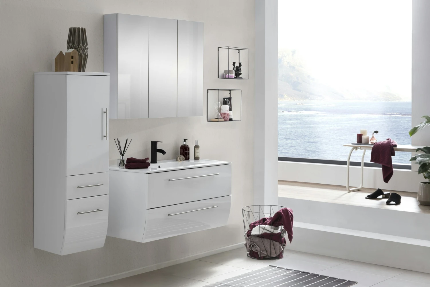 SalesFever Badezimmer Set 90 Cm | 3-tlg. Hochglanz | Inkl. Waschtisch Mit Mineralgussbecken | B 306 X T 46,5 X H 118 Cm | Weiß 9 SalesFever Badezimmer Set 90 Cm | 3-tlg. Hochglanz | Inkl. Waschtisch Mit Mineralgussbecken | B 306 X T 46,5 X H 118 Cm | Weiß – Bild 7