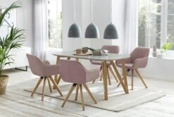 SalesFever Essgruppe 5-tlg. | 160 X 90 Cm | Tischplatte Weiß + Gestell Eiche | 4x Stuhl Textil Rosa + Beine Eiche -SalesFever 754825d6 becf 4f76 ba54 a0a177cd3373 3