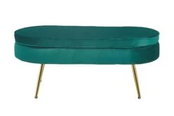 SalesFever Sitzpouf | Oval | Bezug Samt-Stoff Grün | Gestell Metall Goldfarben | B 99 X T 44 X H 40 Cm