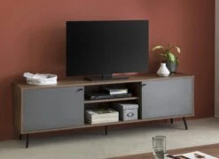 SalesFever TV-Lowboard Mit 2 Offenen Fächern Und 2 Türen | MDF | Füße Metall | B 176 X T 39,6 X H 57 Cm | Grau-walnuss -SalesFever 763a2465 cb69 4830 87f2 5515b939d620