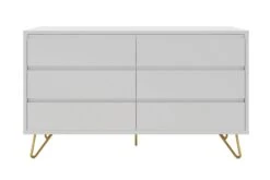 SalesFever Kommode Breit | 6 Schubladen Ausziehbar | Beine Metall Mit Messinglegierung | B 120 X T 40 X H 70 Cm | Weiß