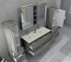 SalesFever Badezimmer Set 120 Cm | 4-tlg. | Inkl. Doppelwaschtisch Mit Becken | B 430 X T 46 X H 130 Cm | Eiche-grau | 395141 -SalesFever 786a891d 6248 4f6e ba42 e0204c794872