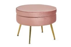 SalesFever Sitzpouf | Rund | Bezug Samt-Stoff Rose | Gestell Metall Goldfarben | B 52 X T 52 X H 41 Cm